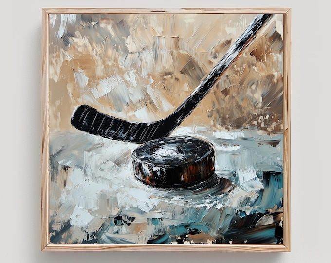 Ice Hockey Art Print: Puck & Stick Impasto Painting