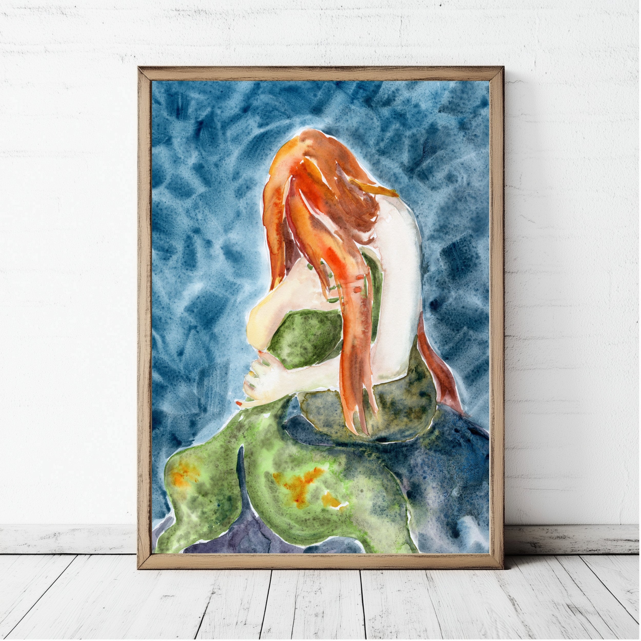 Redhead Painting Naked Girl Fine Art Large Print Mermaid Stone Redhead Painting Naked Girl Fine Art Large Print Mermaid Stone