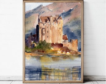 Eilean Donan Art Scottish Castle Painting Print Watercolor