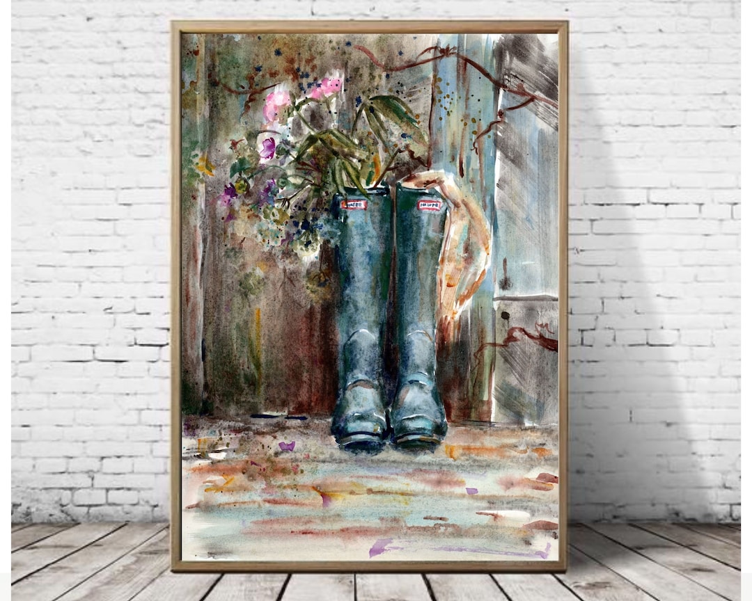 Wellies Rain Boots Painting Wellington Boots Art Large Print Rubber