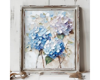 Hydrangea Painting Blue Flowers Wall Art Branch of Hydrangea Print From an Original Impasto Oil Painting