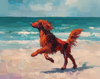 Irish Setter Dog Art Print From an Original Impasto Oil Painting