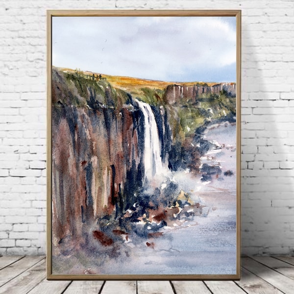 Mealt Falls Art Scotland Gift Isle of Skye Print Large Art Kilt Rock Wall Art Scottish Waterfall Painting Print Watercolor