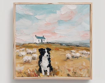 Border Collie Art Dog and Sheep Print From an Original Impasto Oil Painting