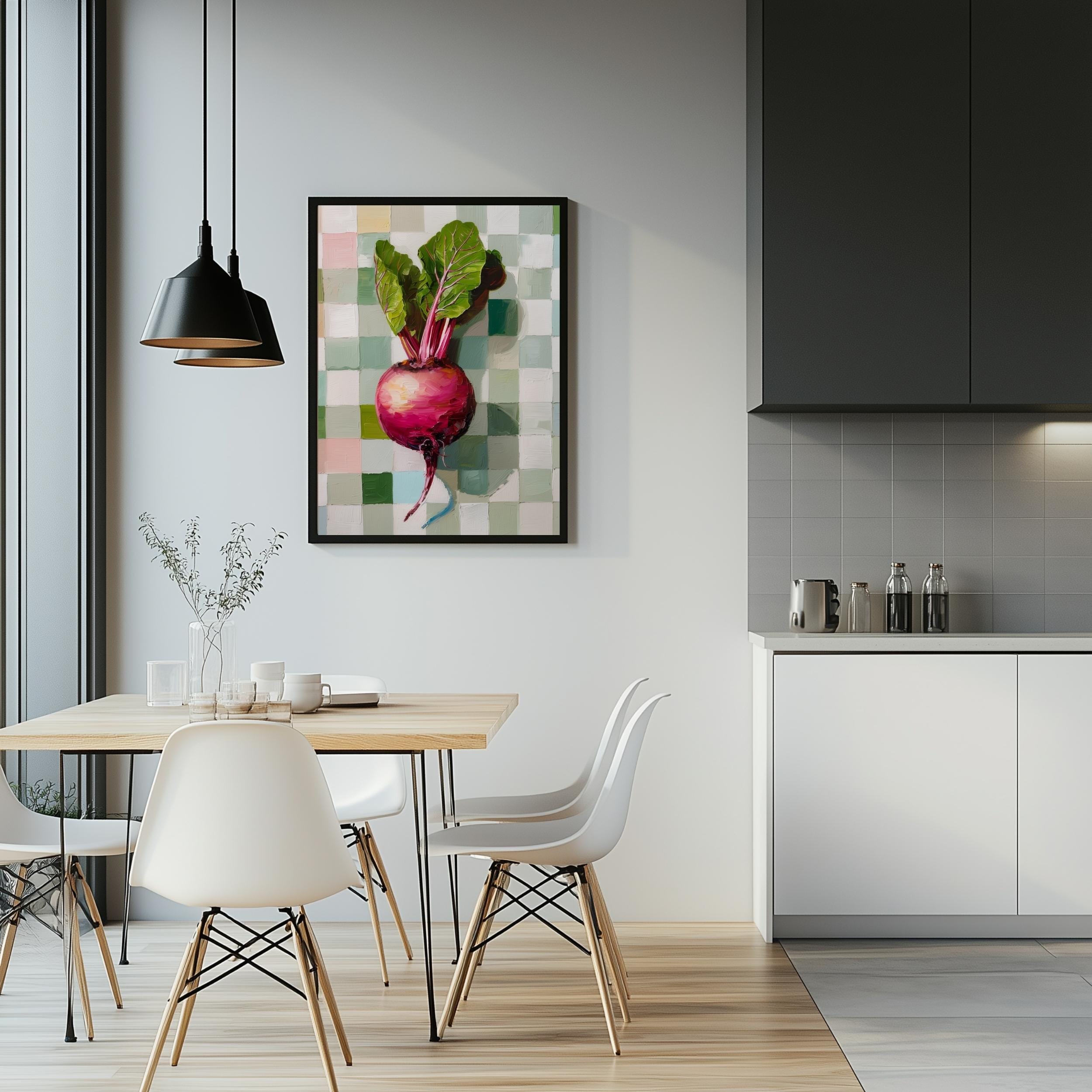 Beet Art Modern Still Life Checkered Print From an Original Impasto Oil ...