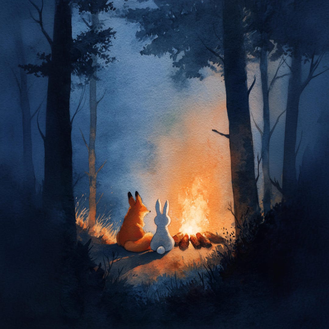 Baby Fox and Bunny Art Friends by Campfire Watercolor Print - Etsy