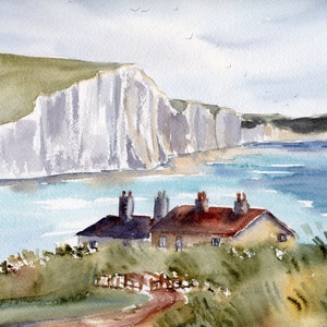 Seven Sisters Cliffs Painting Print Beachy Head Art Large Giclée Print Seven Sisters Cliffs Wall Art Sussex England Watercolor