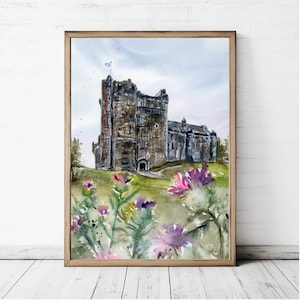 Scotland Painting Doune Castle Fine Art Large Print Scottish Thistle Watercolor Painting Print