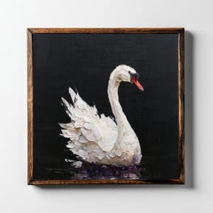 Swan Print: Impasto Oil Painting Style, Black and White Wall Art