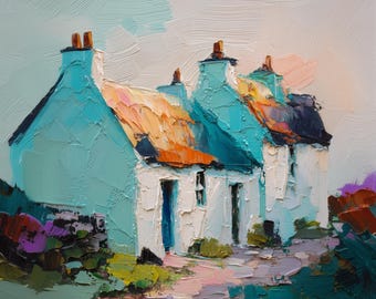 Irish Cottage Art Ireland Village Print From an Original Impasto Oil Painting