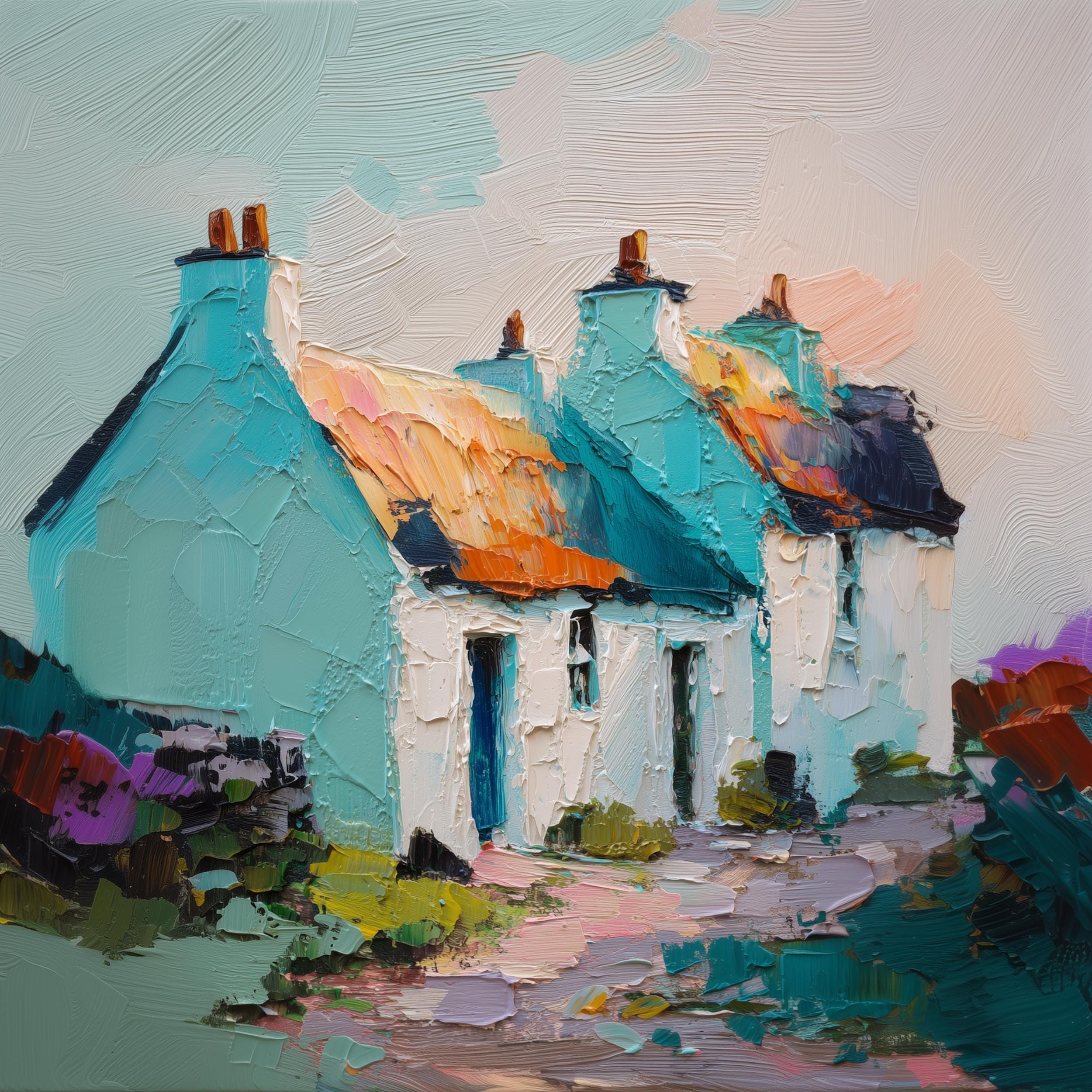 Irish Cottage Art Ireland Village Print From an Original Impasto Oil ...
