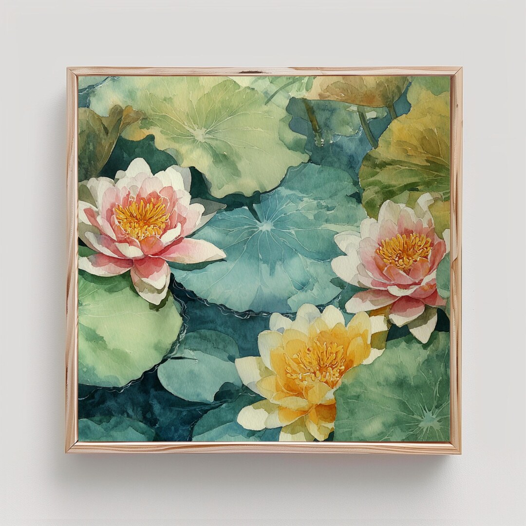 Water Lilies Art Pink Lotus Painting Print Watercolor - Etsy
