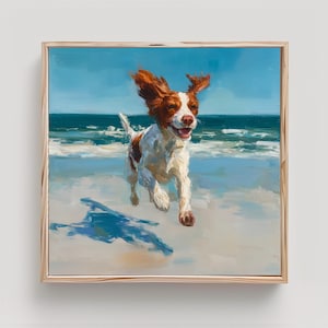 Brittany Art Britt Dog on Beach Print From an Original Impasto Oil Painting