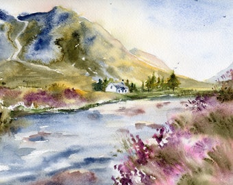 Scotland Painting Glen Coe Print Large Art Print Scottish Highlands Landscape Heater Watercolor