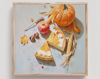 Pintura de pastel de calabaza, impresión de Acción de Gracias a partir de una pintura al óleo original de impasto