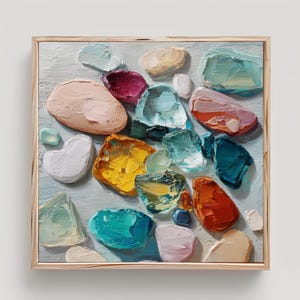 Sea Glass Painting Sea Stones Print From an Original Impasto Oil Painting