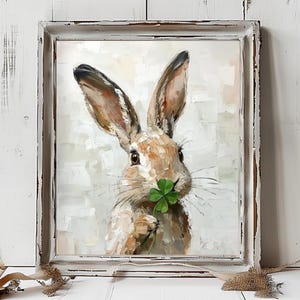 Kleeblatt Malerei St. Patricks Tagesgeschenk Vierblättriges Kleeblatt Wand Kunst Hase Druck von einem Original Impasto Ölgemälde