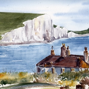 Seven Sisters Cliffs Painting Beachy Head Art Print Wall Art Sussex England Coast Seven Sisters Beach Print Watercolor