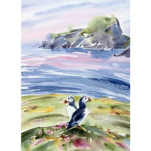 Puffin Painting Scottish Art Large Print Scotland Bird Fine Art Watercolor