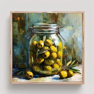 Jar of Green Olives Painting Olive Print From an Original Impasto Oil Painting
