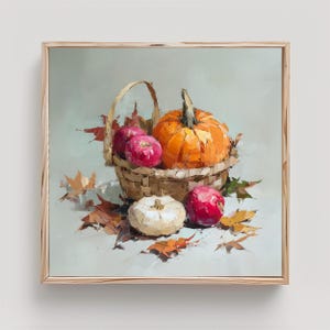 Pumpkin Painting Basket with Pumpkins Print From an Original Impasto Oil Painting