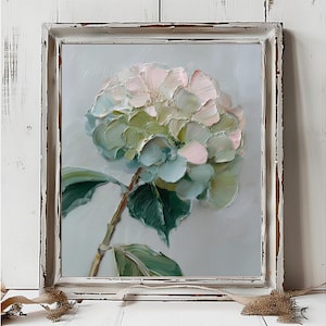 Hydrangea Painting White and Green Flowers Wall Art Branch of Hydrangea Print From an Original Impasto Oil Painting