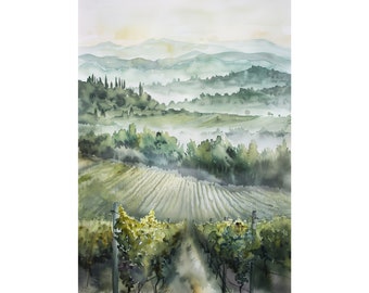 Vineyard Art Abstract Landscape Vineyard Painting Print Watercolor