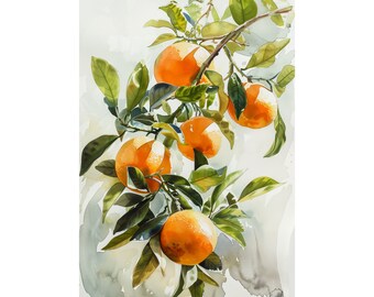 Orange Tree Art Citron Painting Print Orange Fine Art Print Kitchen Wall Decor Citrus Watercolor Poster