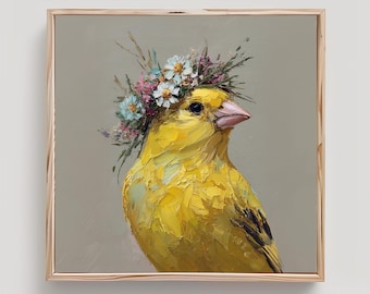 Yellow Canary Painting Tropical Bird Print From an Original Impasto Oil Painting