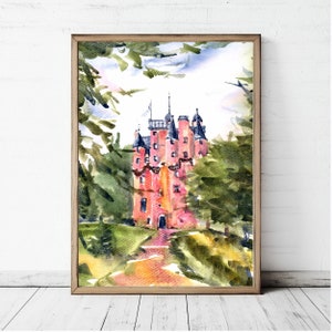 Scottish Castle Art Large Print Craigievar Castle Print Scotland Watercolor Painting