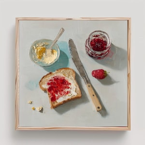 Toast with Jam Painting Bread with Strawberry Jam Print From an Original Impasto Oil Painting
