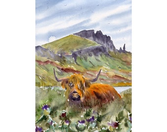 Scottish Cow Art Large Print Highland Cattle Scotland Print Rural Scottish Landscape