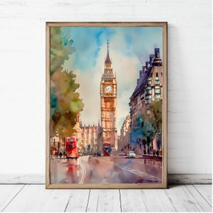 London Painting Big Ben Art Print England Travel Gift London Watercolor Poster
