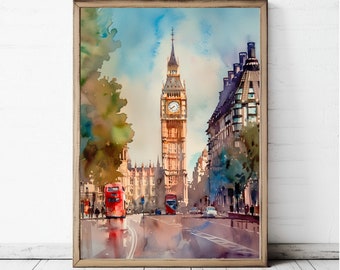 London Art Big Ben London Painting Print Watercolor