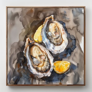 Oyster Painting Oysters With Lemon Art Oysters Shell Watercolor Seafood Poster image 4
