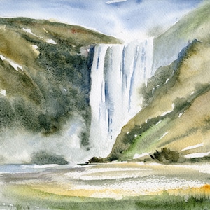 Iceland Painting Skogafoss Art Large Print Icelandic Waterfall Wall Art Iceland Travel Poster