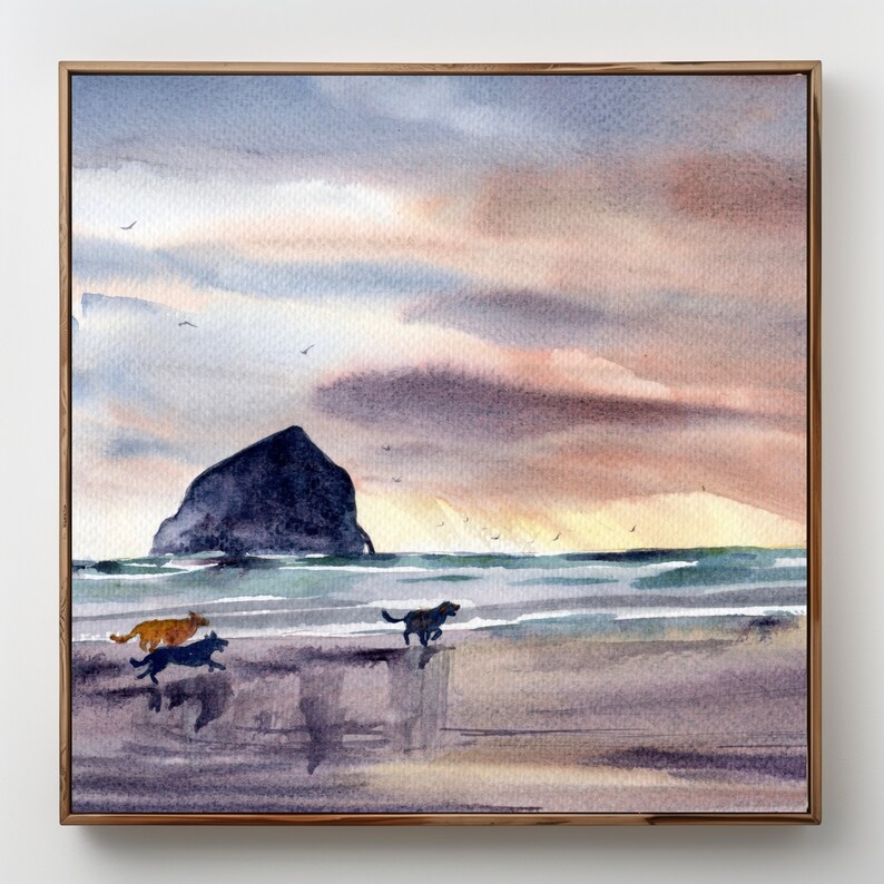 Cannon Beach Art Haystack Rock Oregon Coast Painting Print Watercolor image 8
