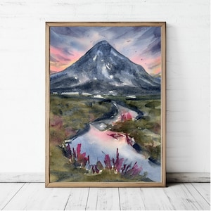 Scotland Art Print Glencoe Scottish Highlands Art Buachaille Etive Mor Scotland Painting Watercolor