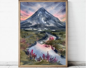 Glencoe Scotland Art Print: Scottish Highlands Watercolor