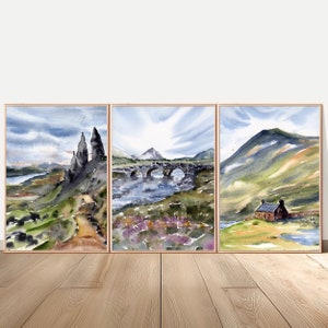 Isle of Skye Painting Scotland Fine Art Large PRINT Watercolor Set of 3 Prints