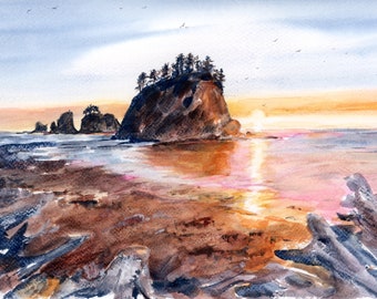 Oregon Coast Painting Print Large Watercolor Pacific NW Coast Fine Art Print