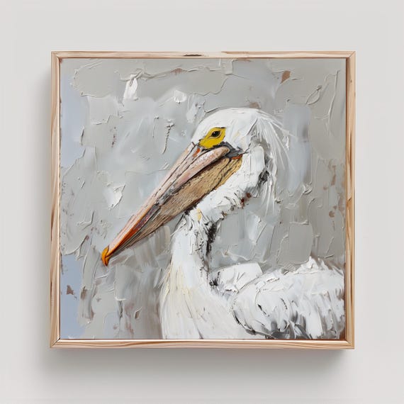 American White Pelican Print From an Original Impasto Oil Painting