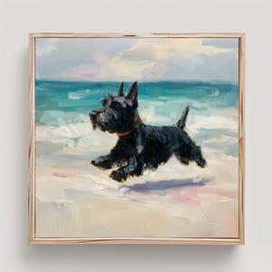 Scottish Terrier Painting Scotty Dog Wall Art Scottie on Beach Print From an Original Impasto Oil Painting