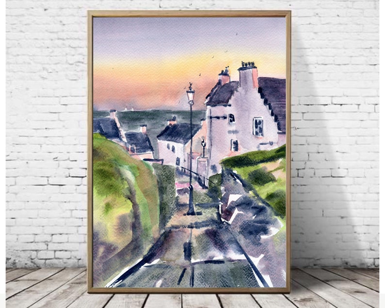 Scotland Painting Dysart painting Art Large PRINT Scottish Coast Cottage Print Scotland Fine Art image 1