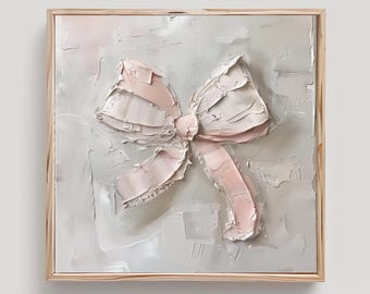 Pink Bow Art Coquette Girly Print From an Original Impasto Oil Painting