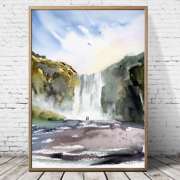 Peinture islandaise Skogafoss Fine Art, très grands caractères, art mural cascade islandaise, Islande, affiche de voyage