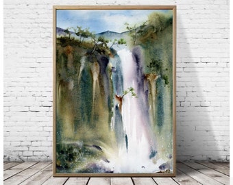 Iceland Painting Waterfall Art Large Print Icelandic Landscape Wall Art Iceland Travel Poster