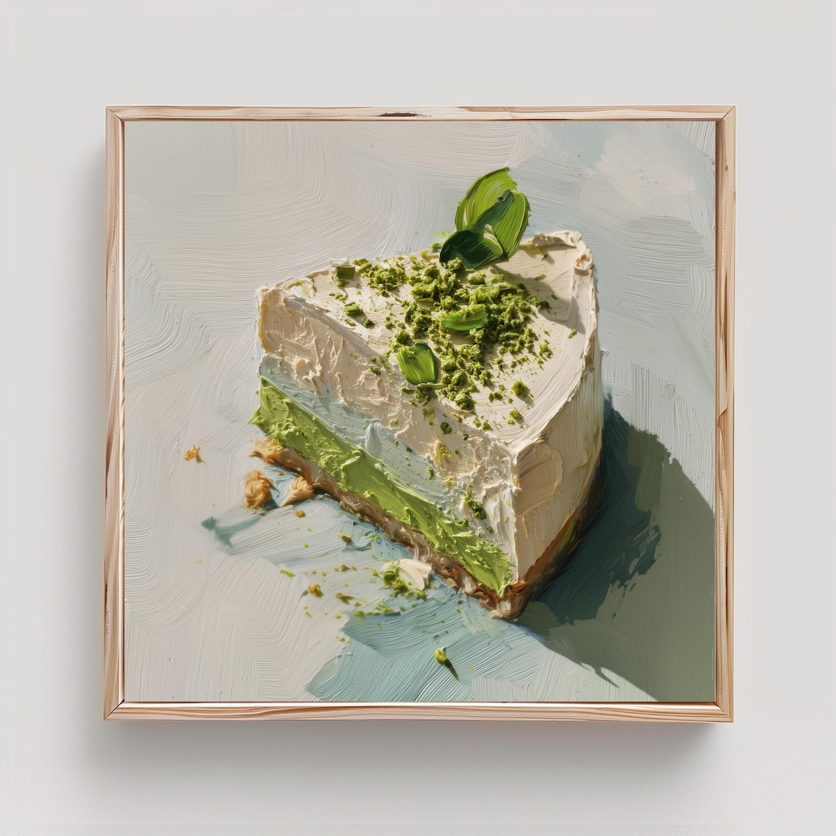 Matcha Cheesecake Art Japanese Dessert Still Life Print From an Original Impasto Oil Painting