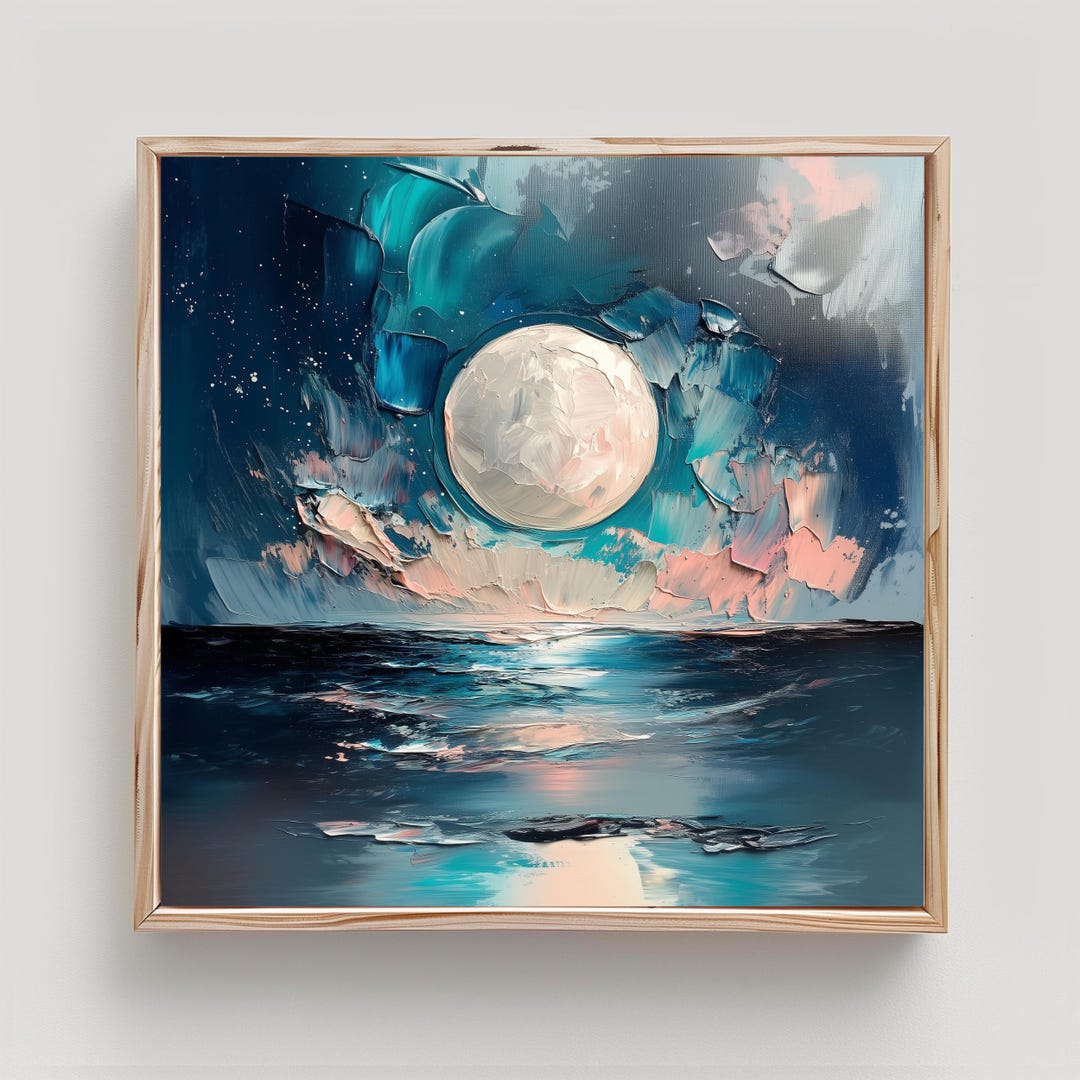 Full Moon Ocean Art Night Sky Print From an Original Impasto Oil ...