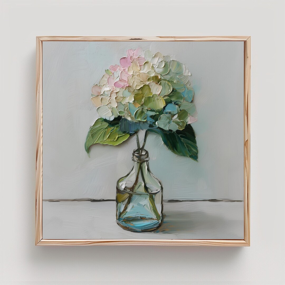 Hydrangea Art Soft Pink & Green Floral Print From an Original Impasto ...